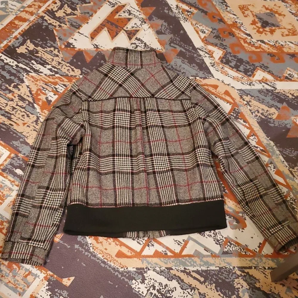 RELATIVITY WOMEN'S grey PLAID ZIPPER JACKET W/ ZIPPER POCKETS wool‎